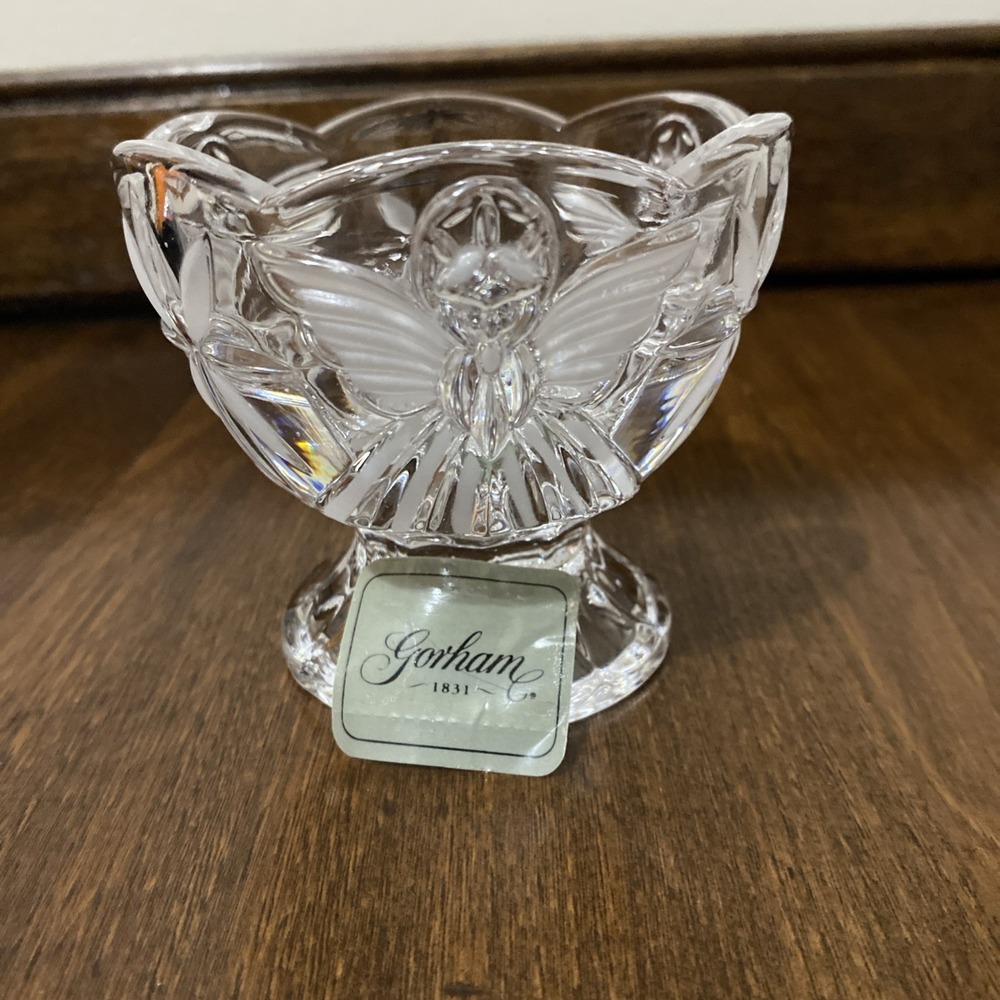 Gorham Angels Of Peace Hurricane Full Lead Crystal Candle Holder Germany 6195705